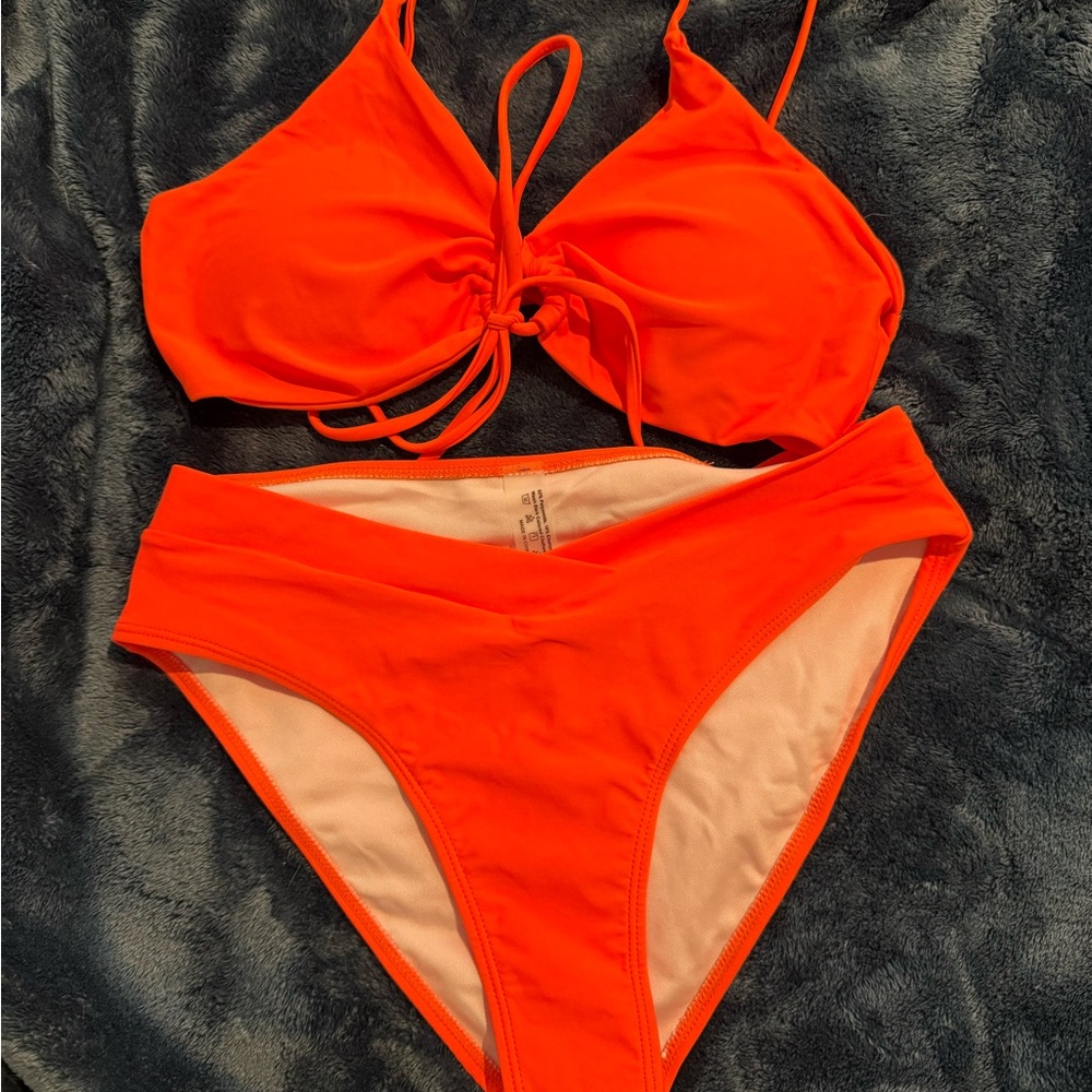 Bright Orange Tie-Front Bikini Set